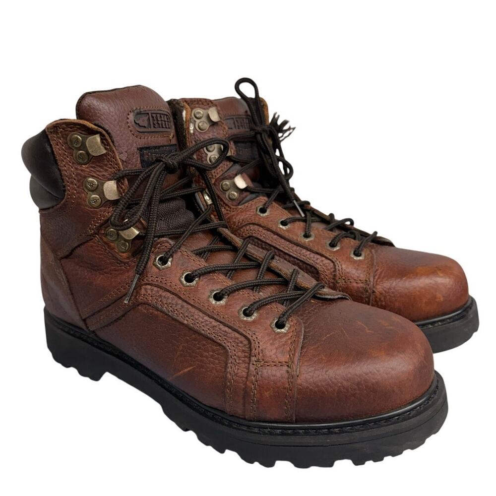 Texas Steer Work Boots Size 9.5W 6" Rubber Sole Soft Toe Nubuck Leather Brown